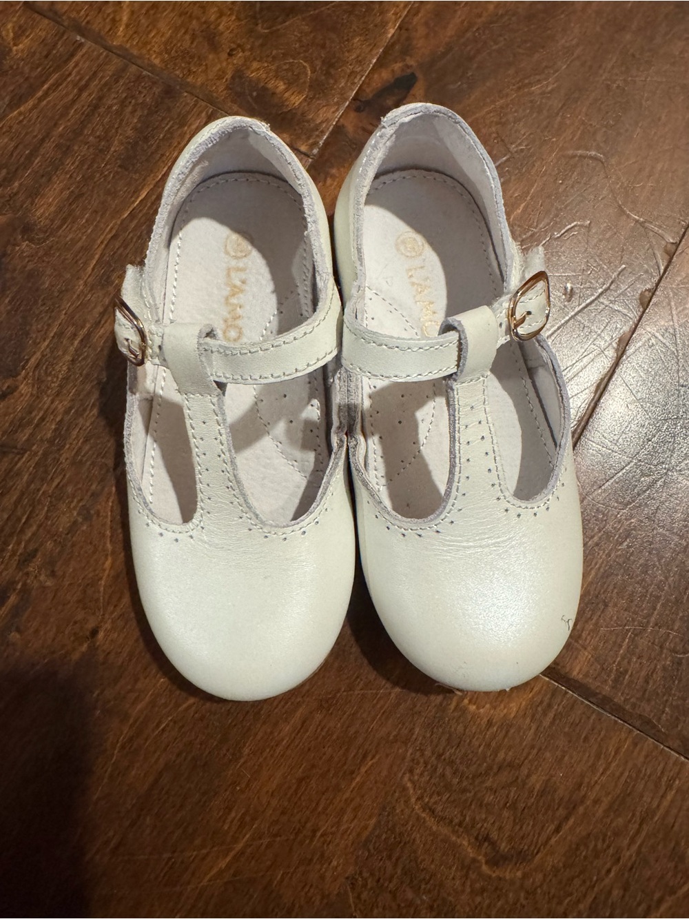 L'Amour White T-Strap Mary Jane Kids Dress Shoes